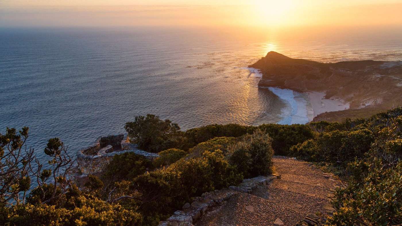 Sunset over the Cape of Good Hope and Dias Beach, from the path below the old lighthouse