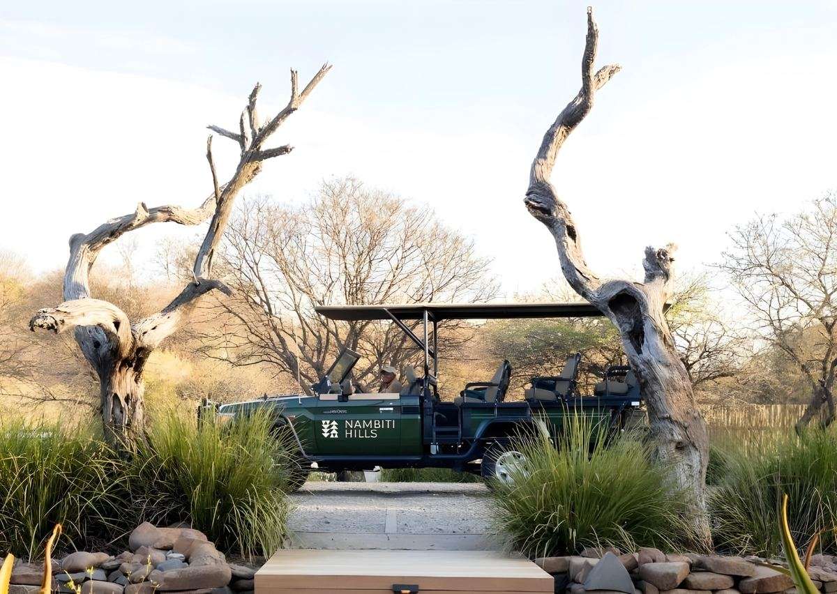 A Nambiti Hills game-drive vehicle waiting at the lodge