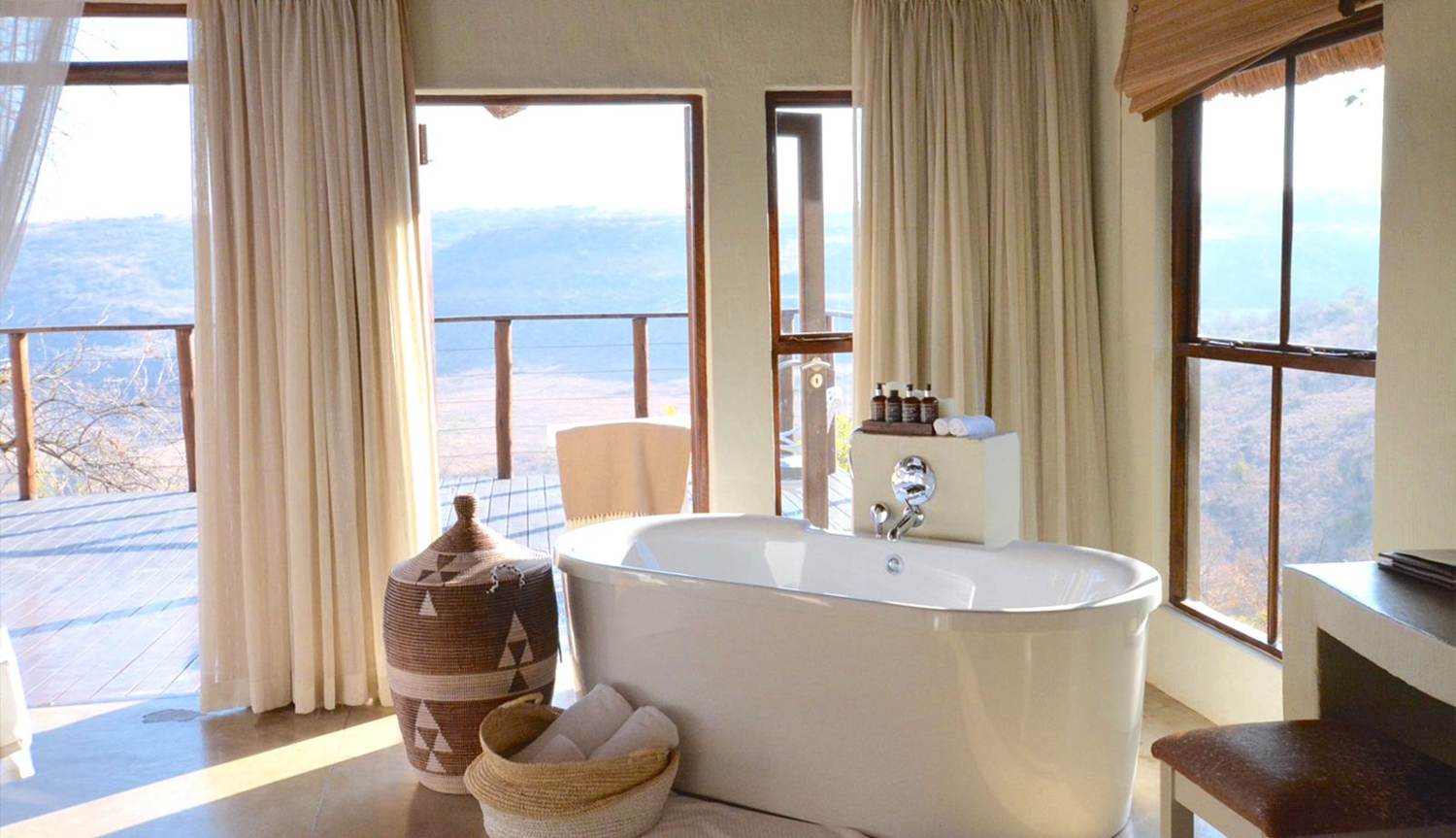 A bath with the valley beyond