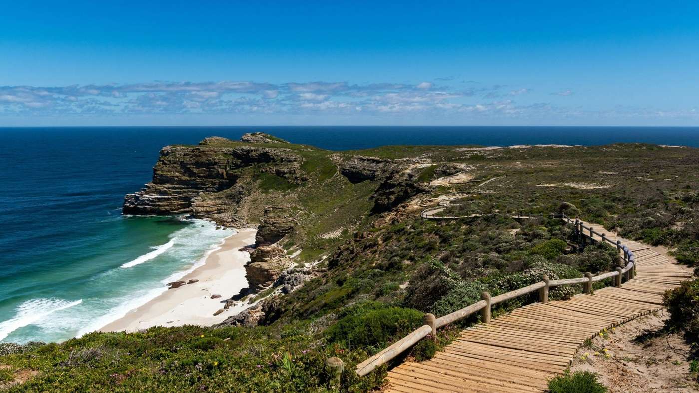 The boardwalk along the cliffs to the Cape of Good Hope, with Dias Beach below