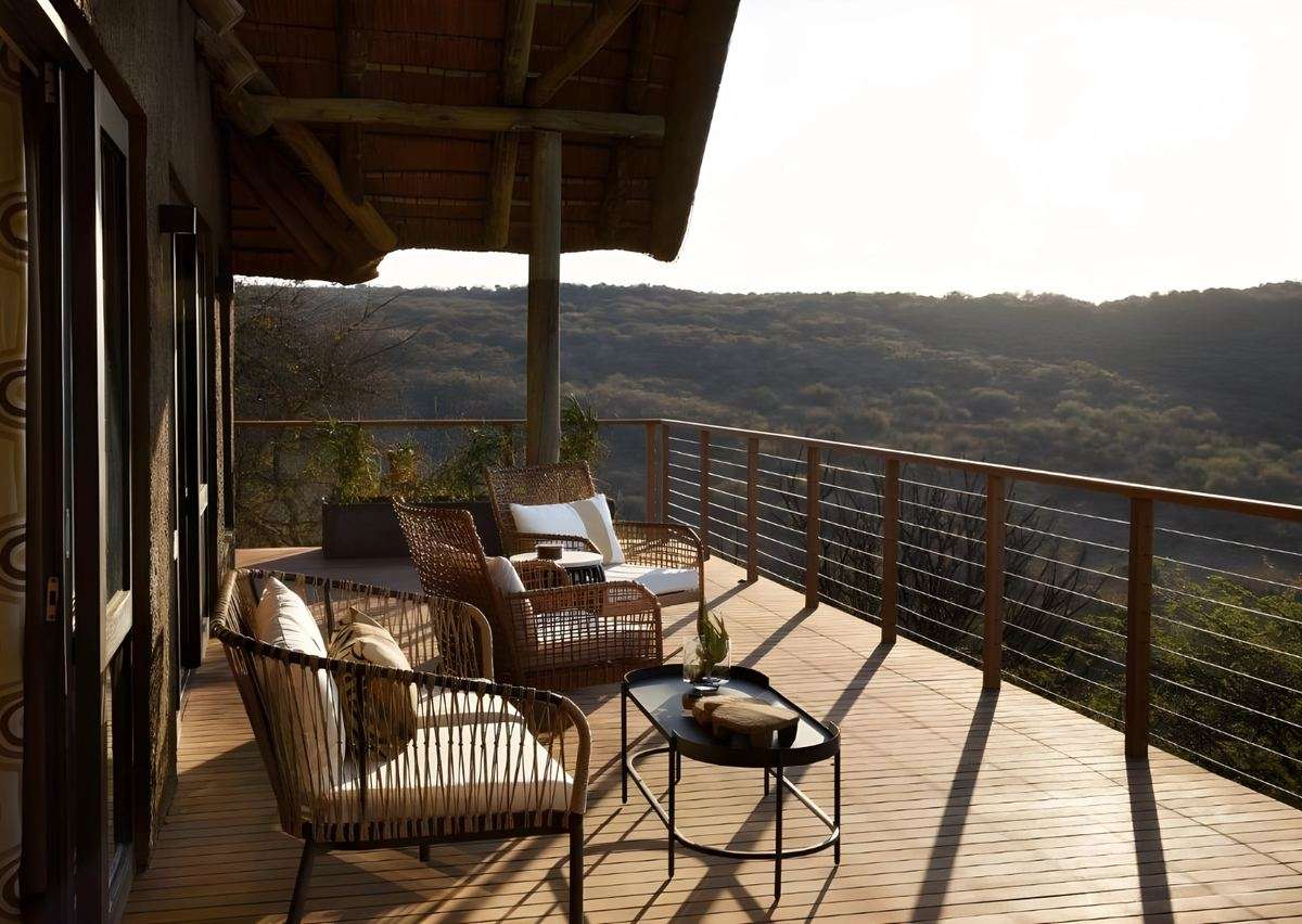 A private suite deck looking over the valley at sunset