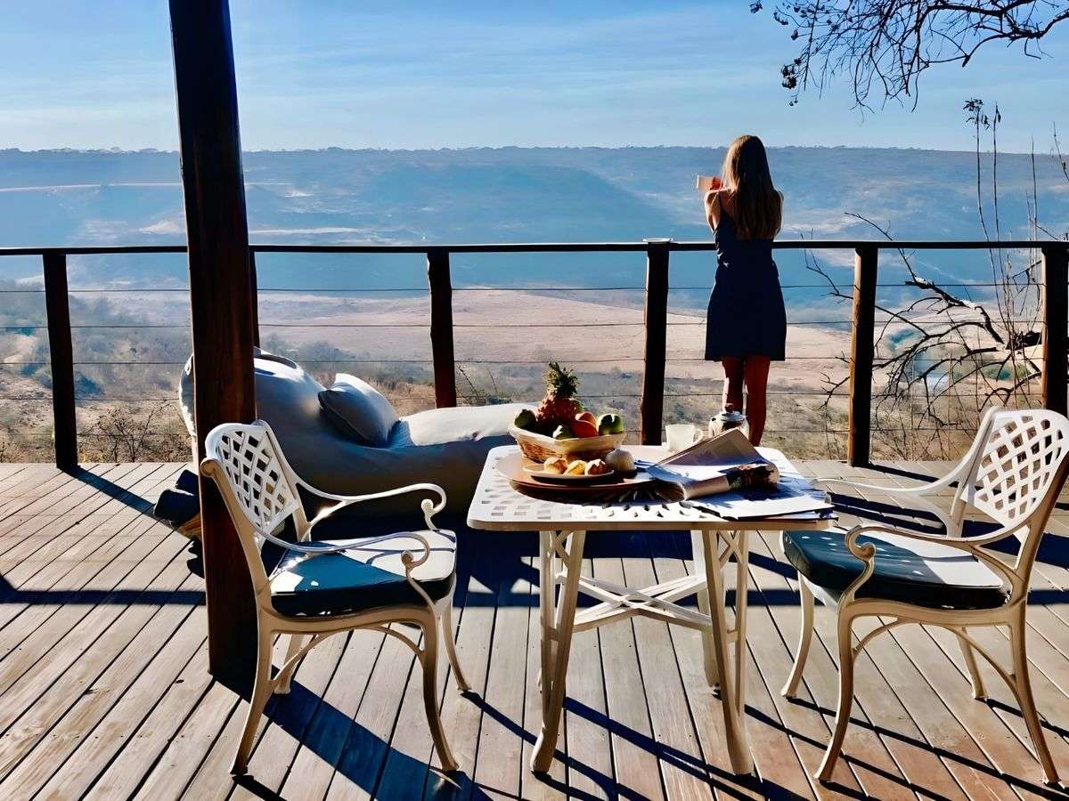 Breakfast laid on a suite terrace above the valley