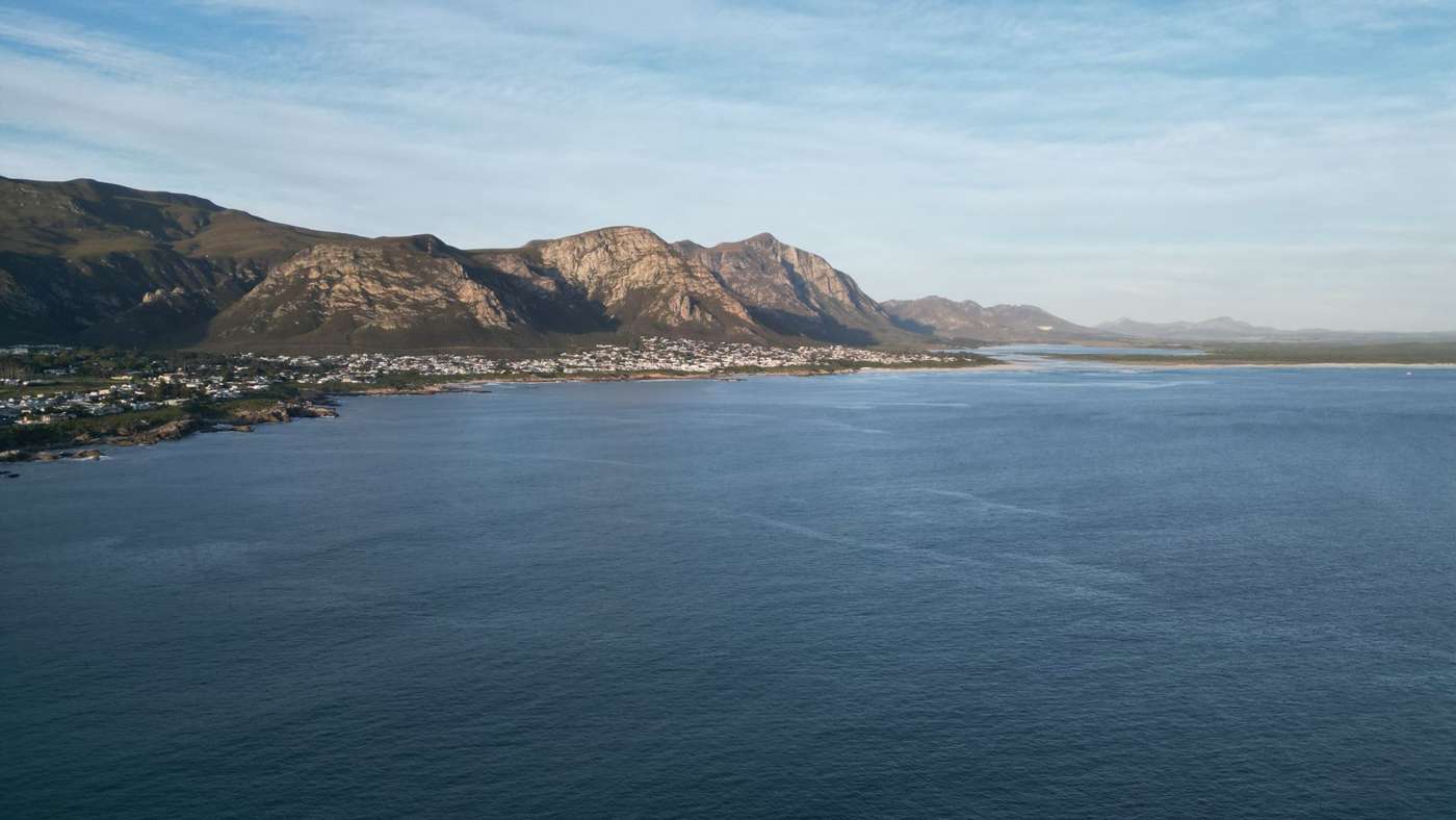 Hermanus and the mountains above Walker Bay from the air