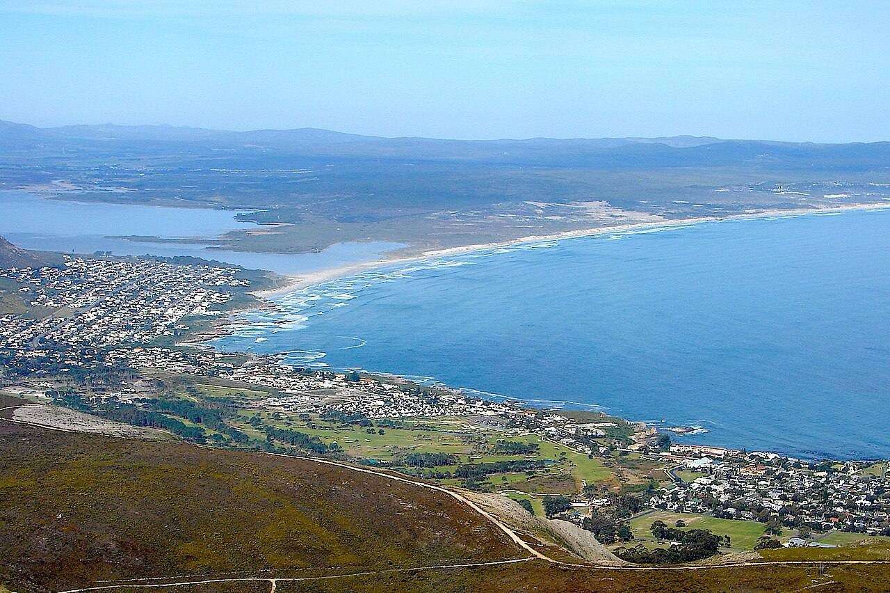 Hermanus and the long curve of Walker Bay seen from the mountain above the town