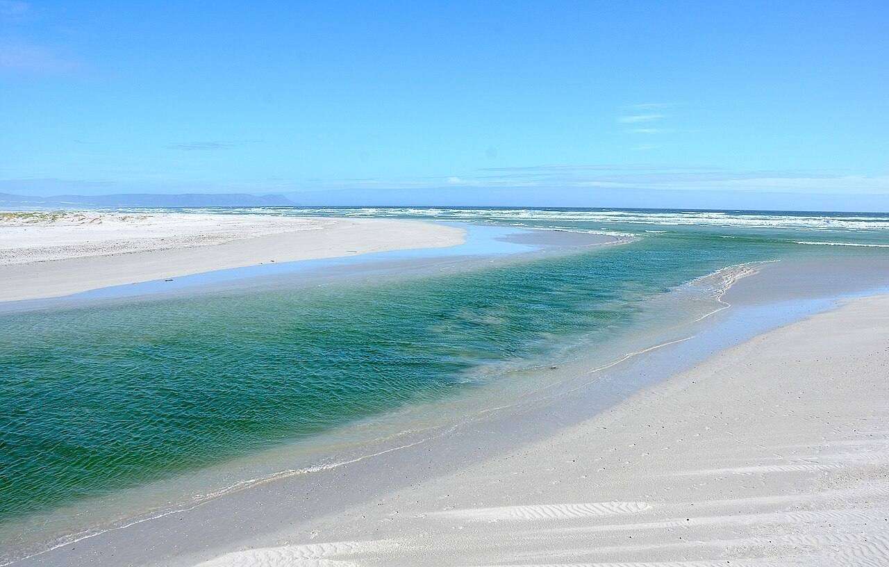 The Klein River lagoon opening into Walker Bay